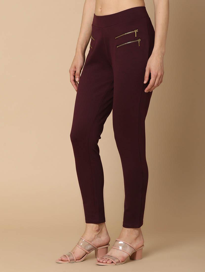 maroon cotton jeggings - 20397375 -  Standard Image - 1