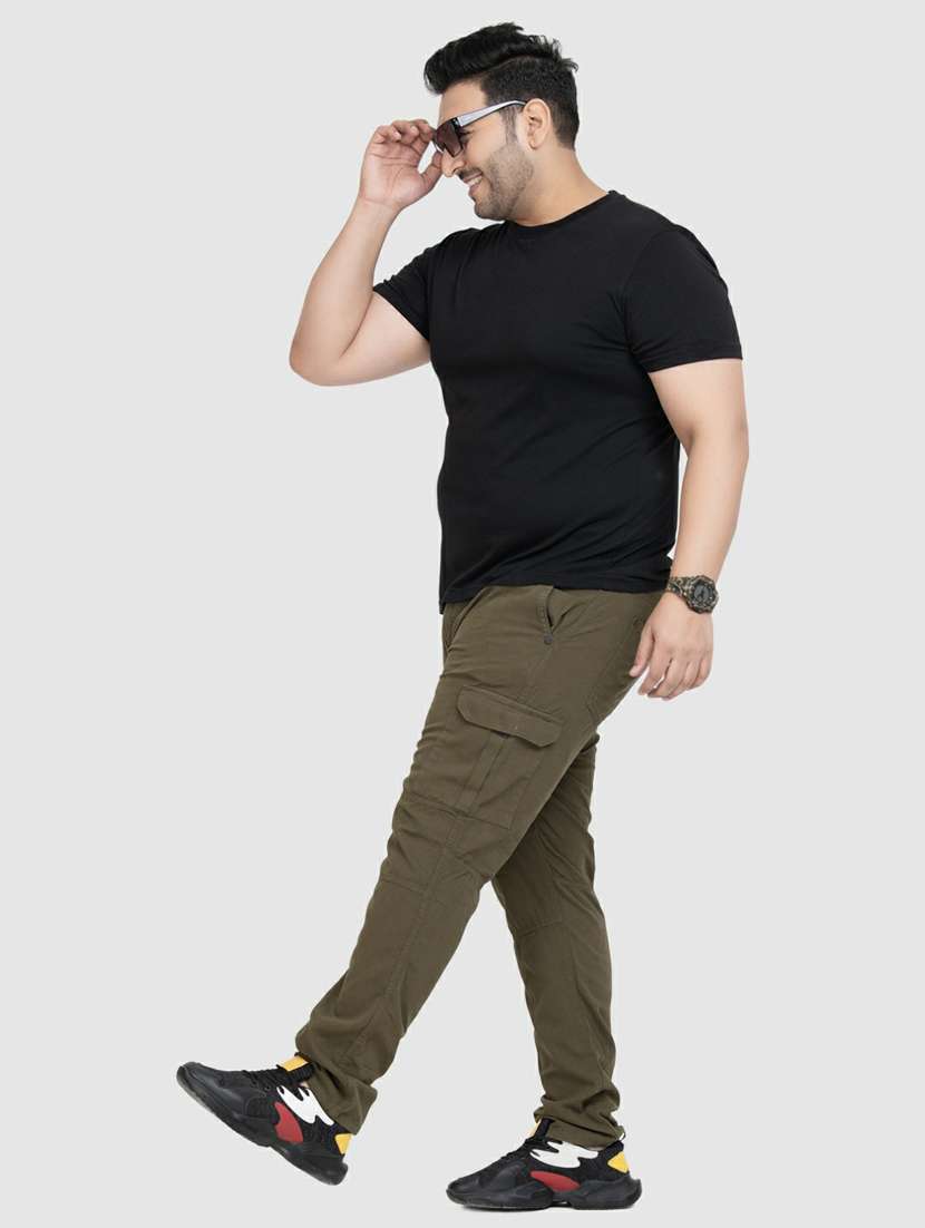 men mid rise solid cargos casual trouser - 20397478 -  Standard Image - 4