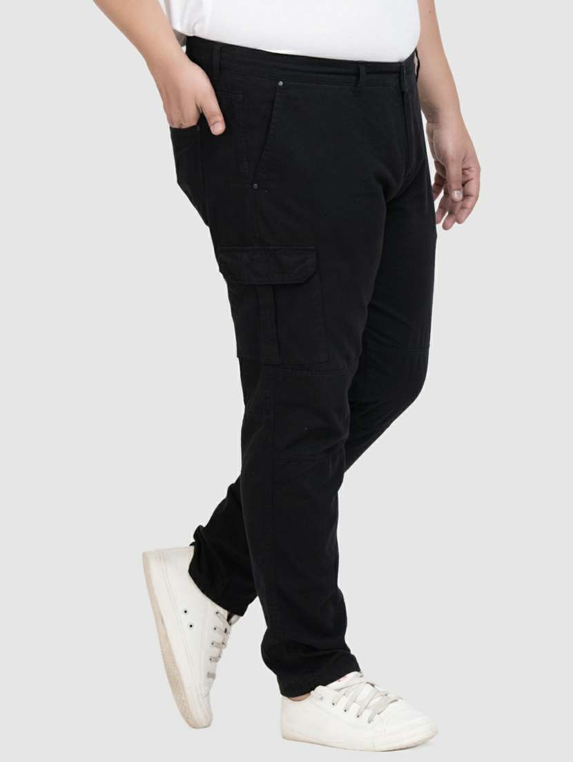 men mid rise solid cargos casual trouser - 20397480 -  Standard Image - 1