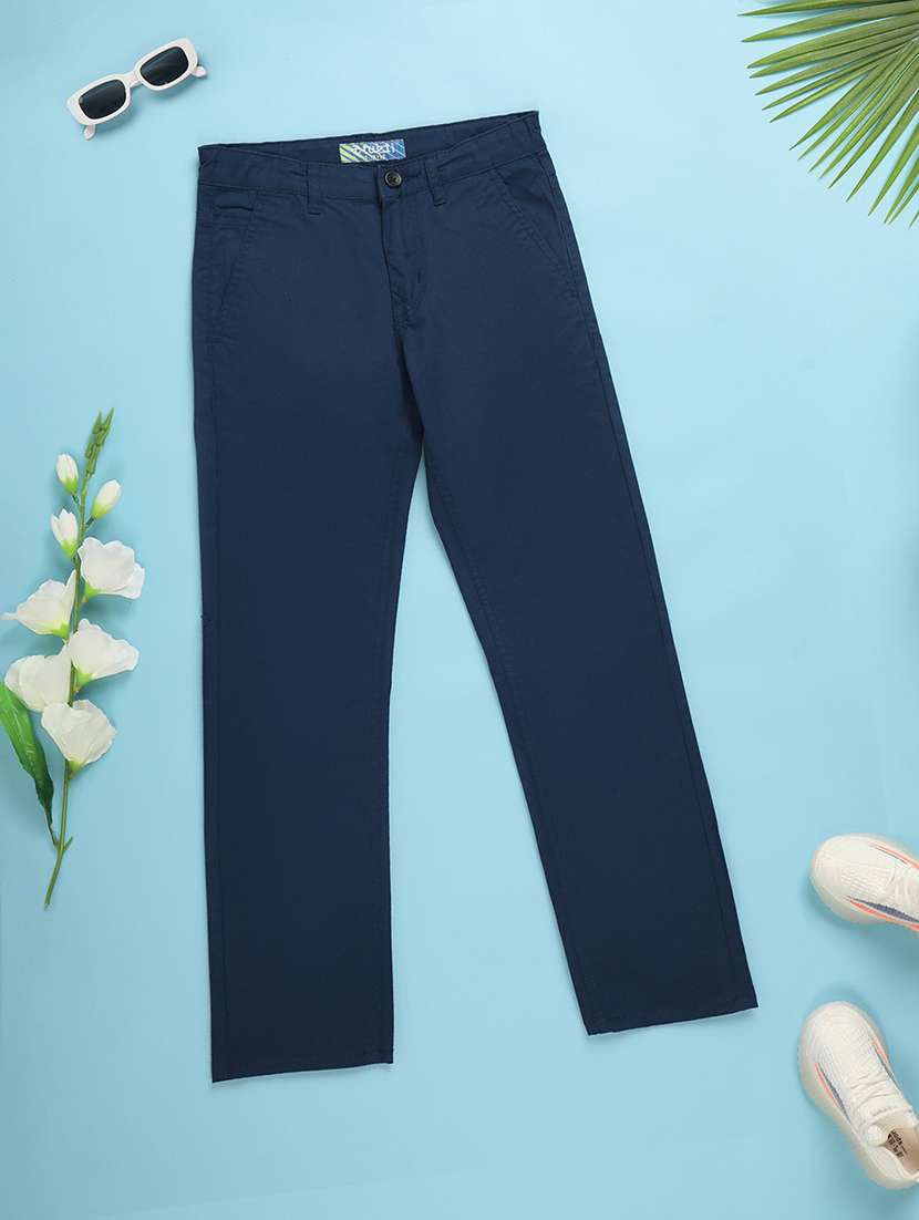solid navy blue cotton casual chinos