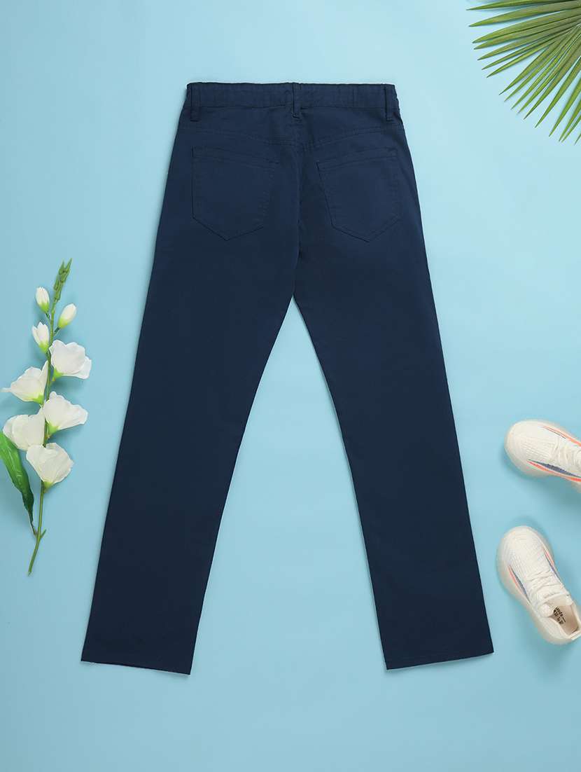 solid navy blue cotton casual chinos - 20400526 -  Standard Image - 1