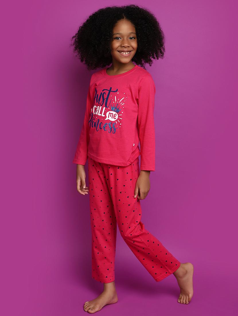 fuchsia poly cotton pyjama set nightwear - 20400845 -  Standard Image - 1
