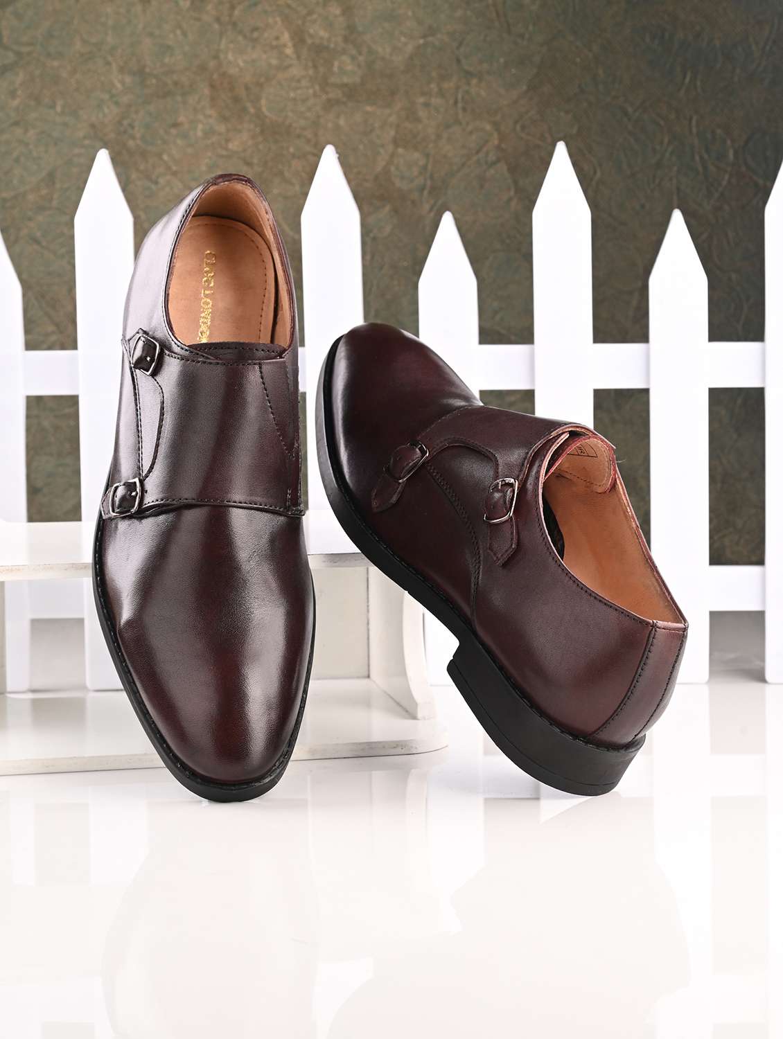 brown slip on monk strap shoes