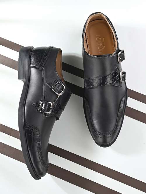 black slip on monk strap shoes - 20404177 - Standard Image - 0