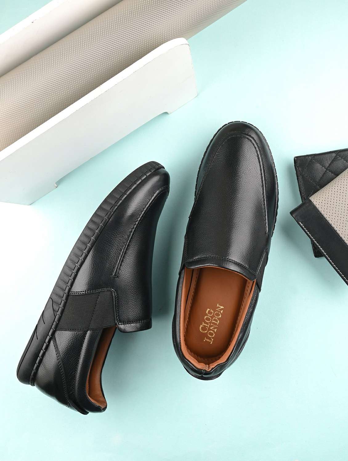 black solid formal slip on