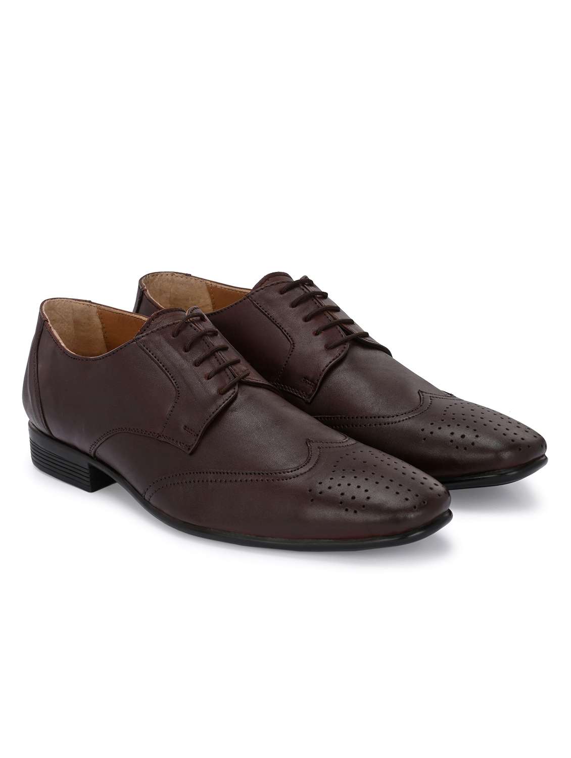 men solid brown lace-up brogue - 20404192 -  Standard Image - 1