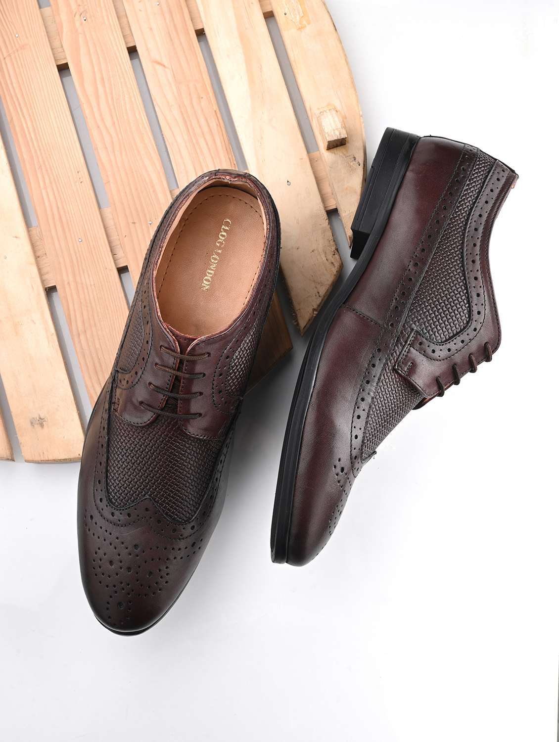 men textured coffee brown lace-up brouge