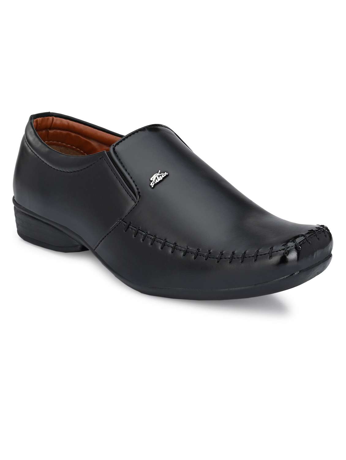 men solid black formal slip on