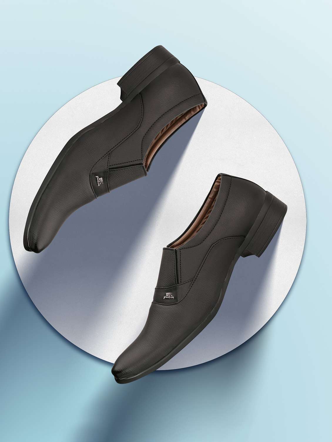 men solid black formal slip on