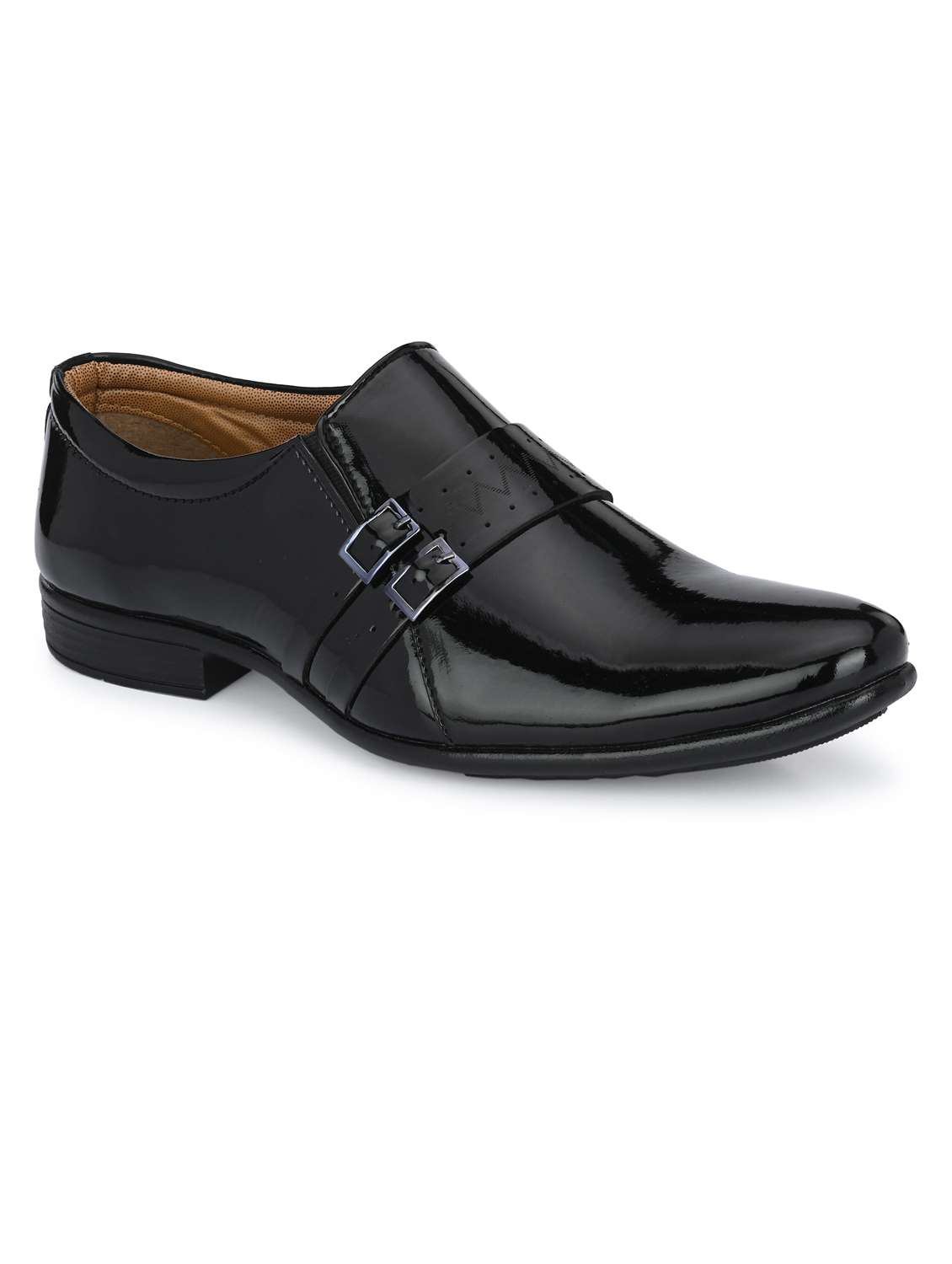 men solid black formal slip on