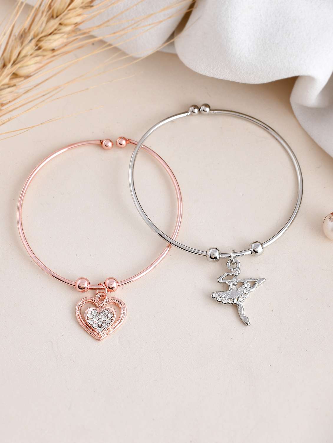 women silver n bronze stainless steel bangle bracelet