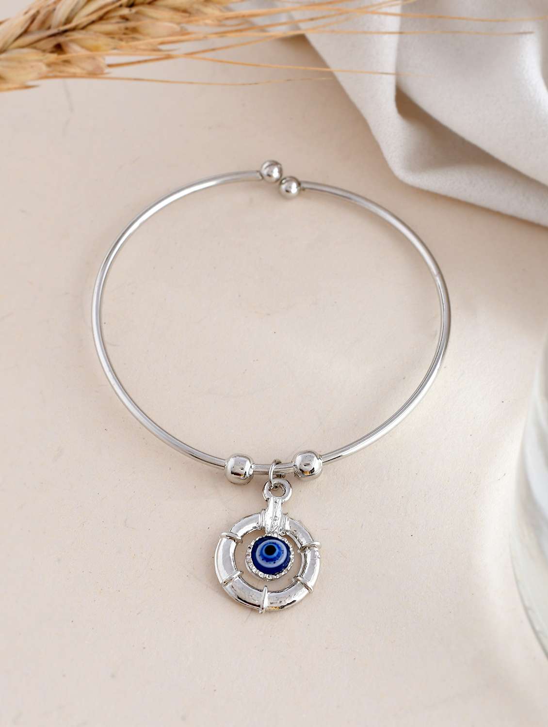 silver eveil eye stainless steel bangle bracelet