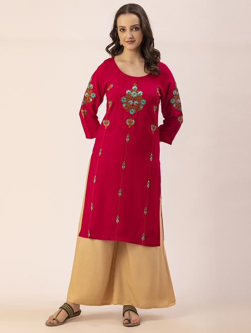 women pink round neck straight kurta - 20405667 - Standard Image - 0