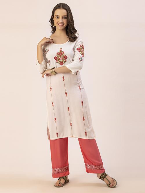 women white round neck straight kurta - 20405668 - Standard Image - 0