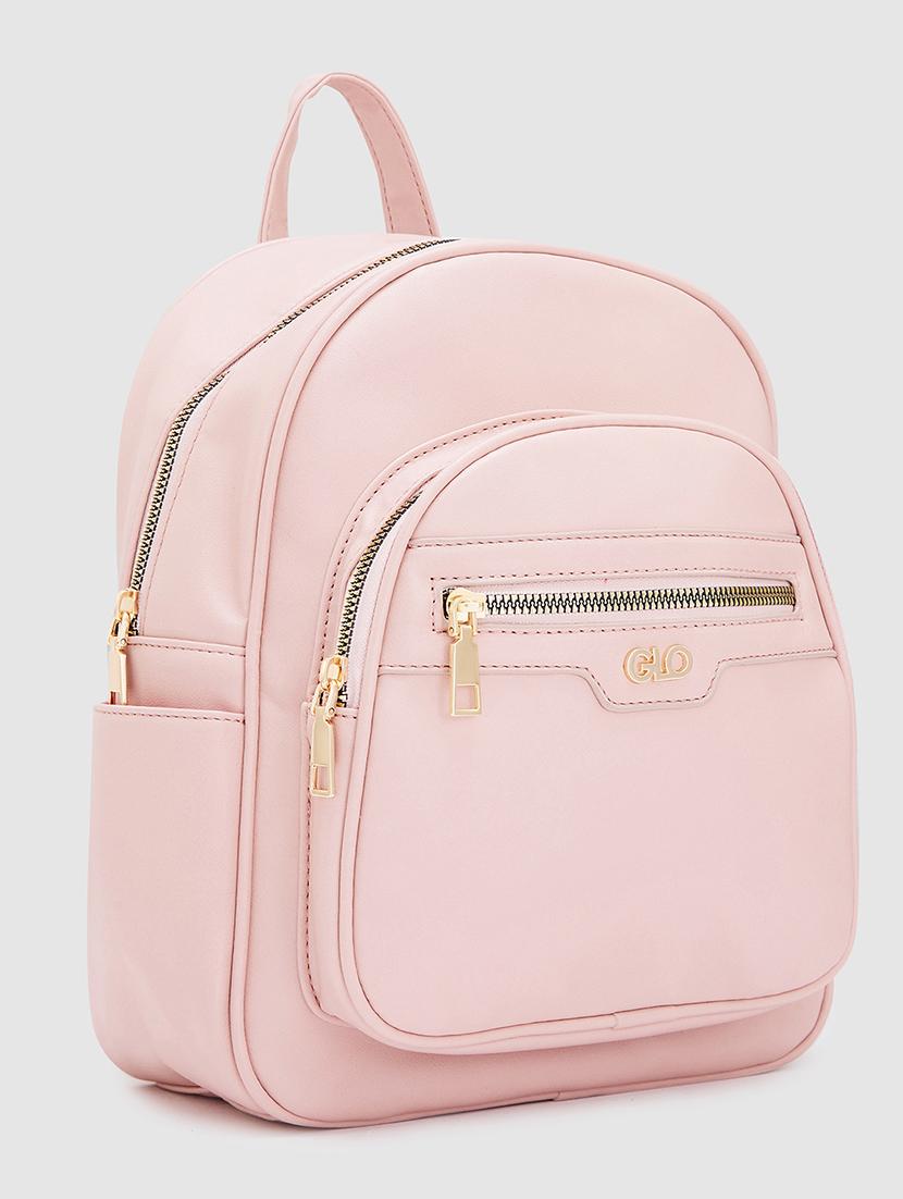 pink solid leatherette regular backpack - 20405737 - Standard Image - 4