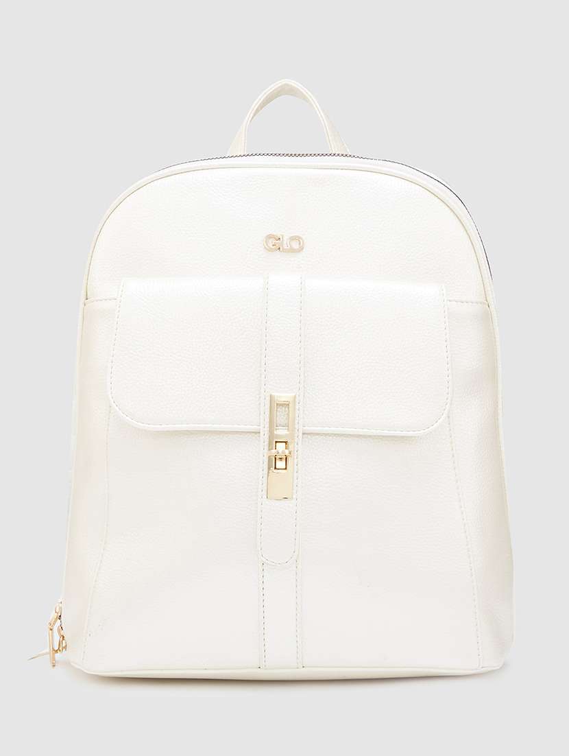 white solid leatherette regular backpack - 20405738 -  Zoom Image - 0