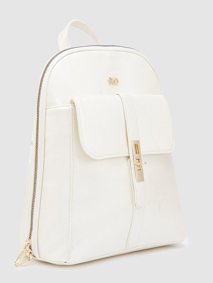 white solid leatherette regular backpack - 20405738 - Standard Image - 4