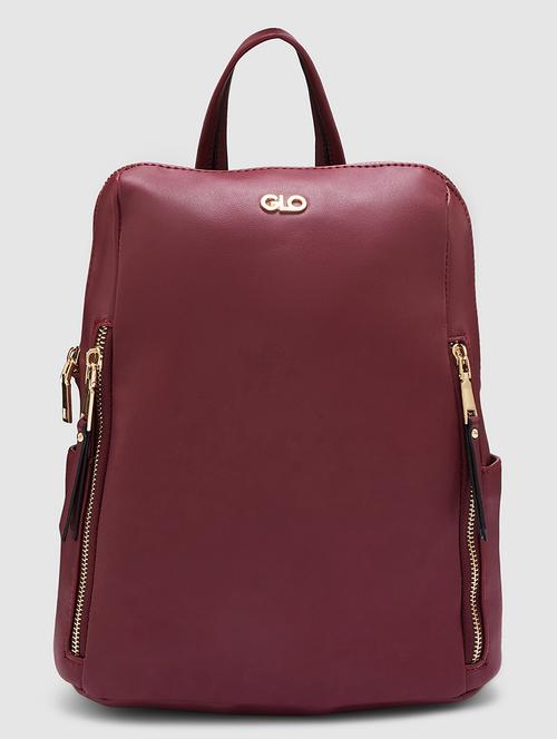 burgundy solid leatherette regular backpack - 20405744 -  Standard Image - 0