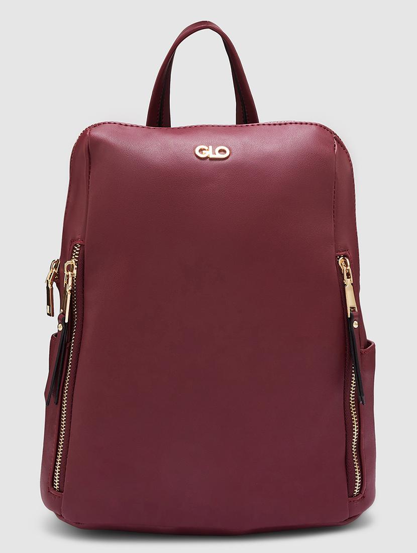 burgundy solid leatherette regular backpack - 20405744 -  Zoom Image - 0