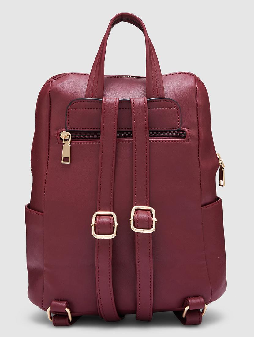 burgundy solid leatherette regular backpack - 20405744 -  Standard Image - 1