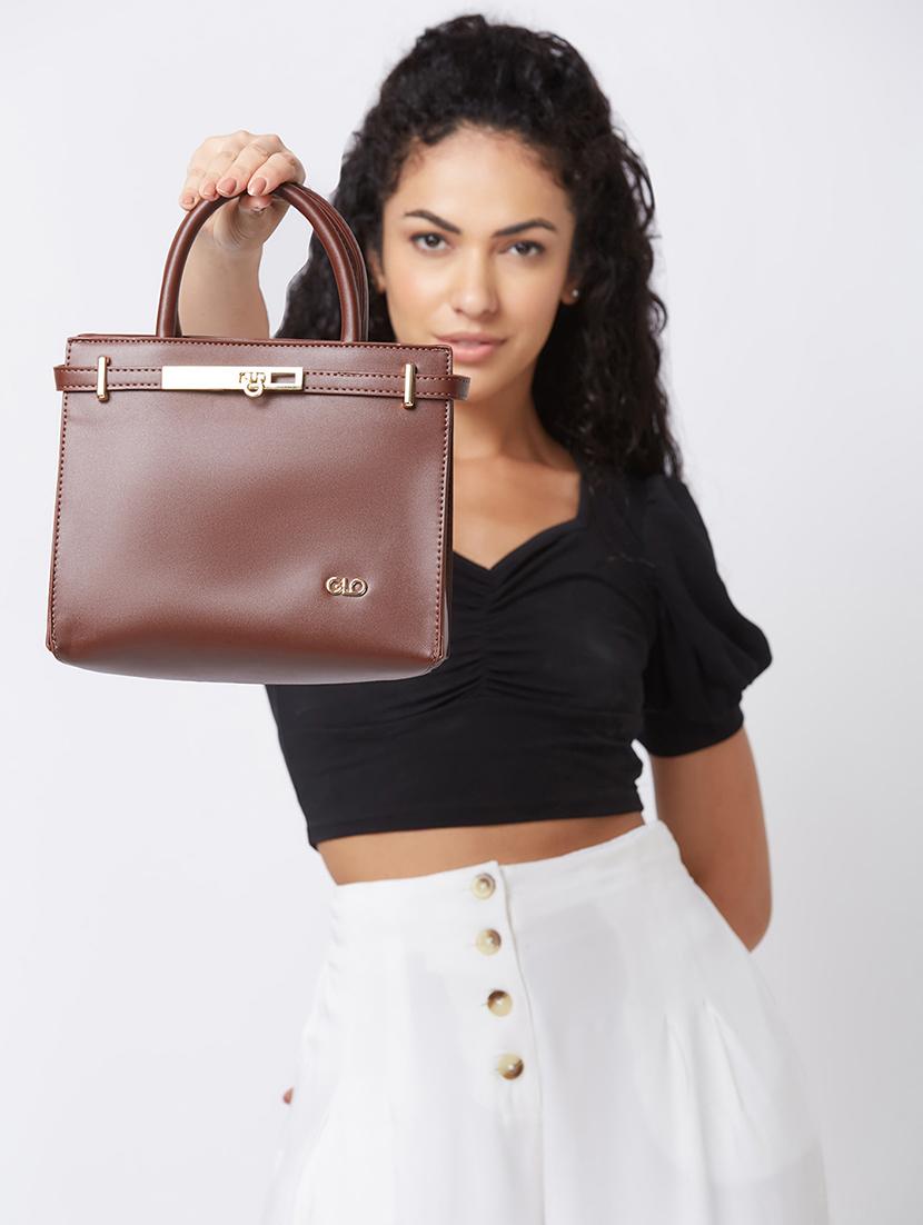 women solid leatherette handbag - 20405802 - Standard Image - 6