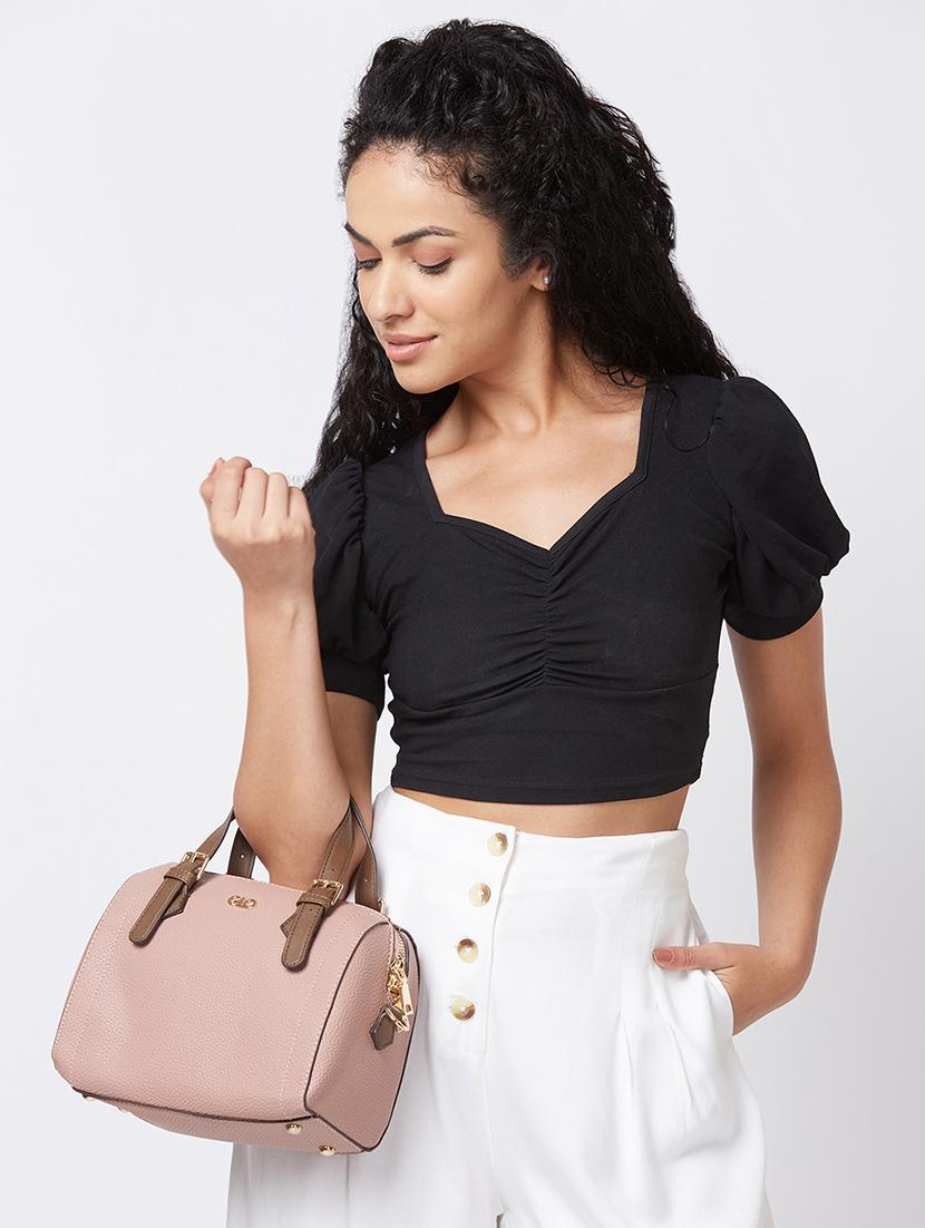 women solid leatherette handbag - 20405806 - Standard Image - 6