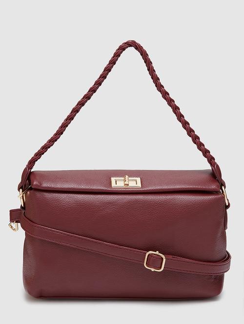 women solid leatherette (pu) regular handbag - 20405828 - Standard Image - 0