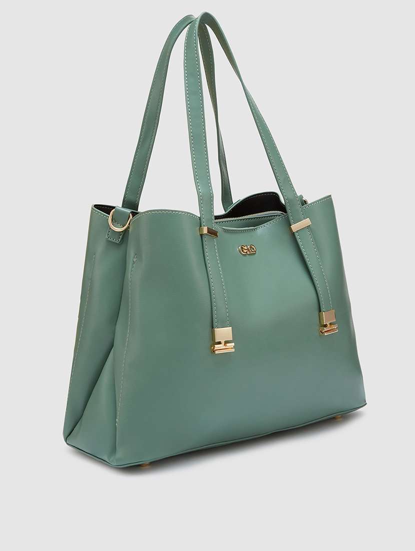 women solid leatherette handbag - 20405856 - Standard Image - 4