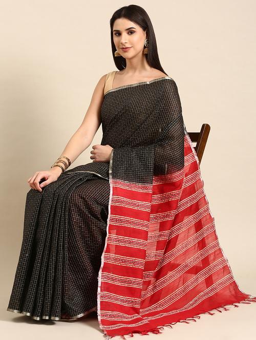 women's self design black colored saree with blouse - 20406027 - Standard Image - 0