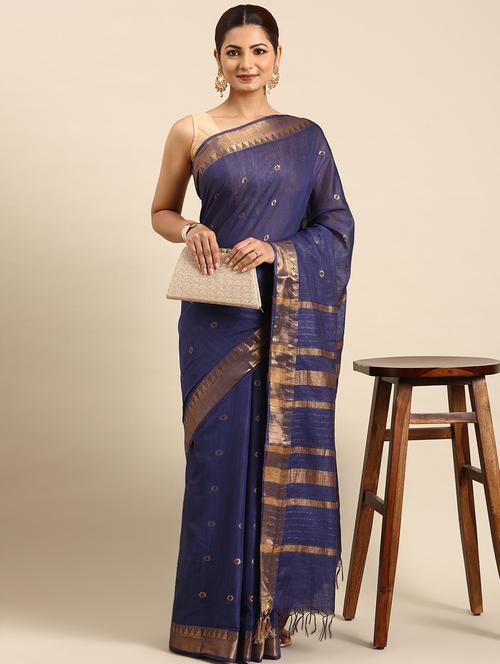 women's self design indigo colored saree with blouse - 20406031 - Standard Image - 0