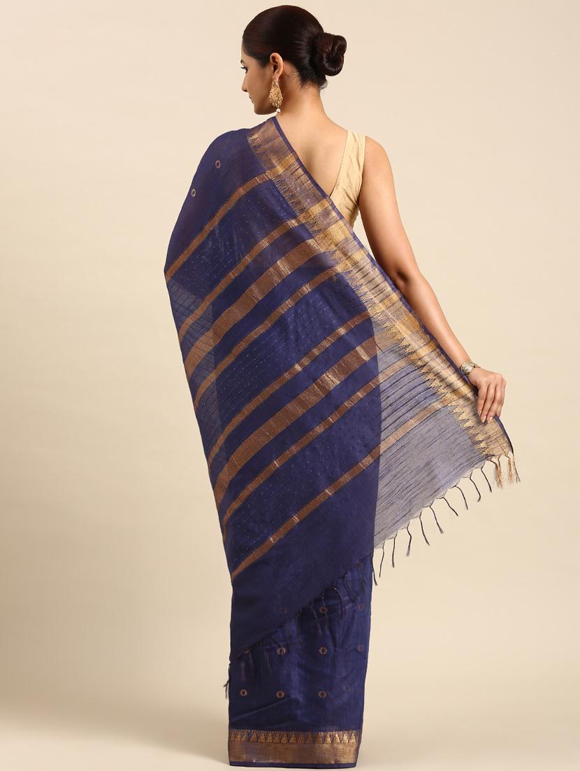 women's self design indigo colored saree with blouse - 20406031 - Standard Image - 1