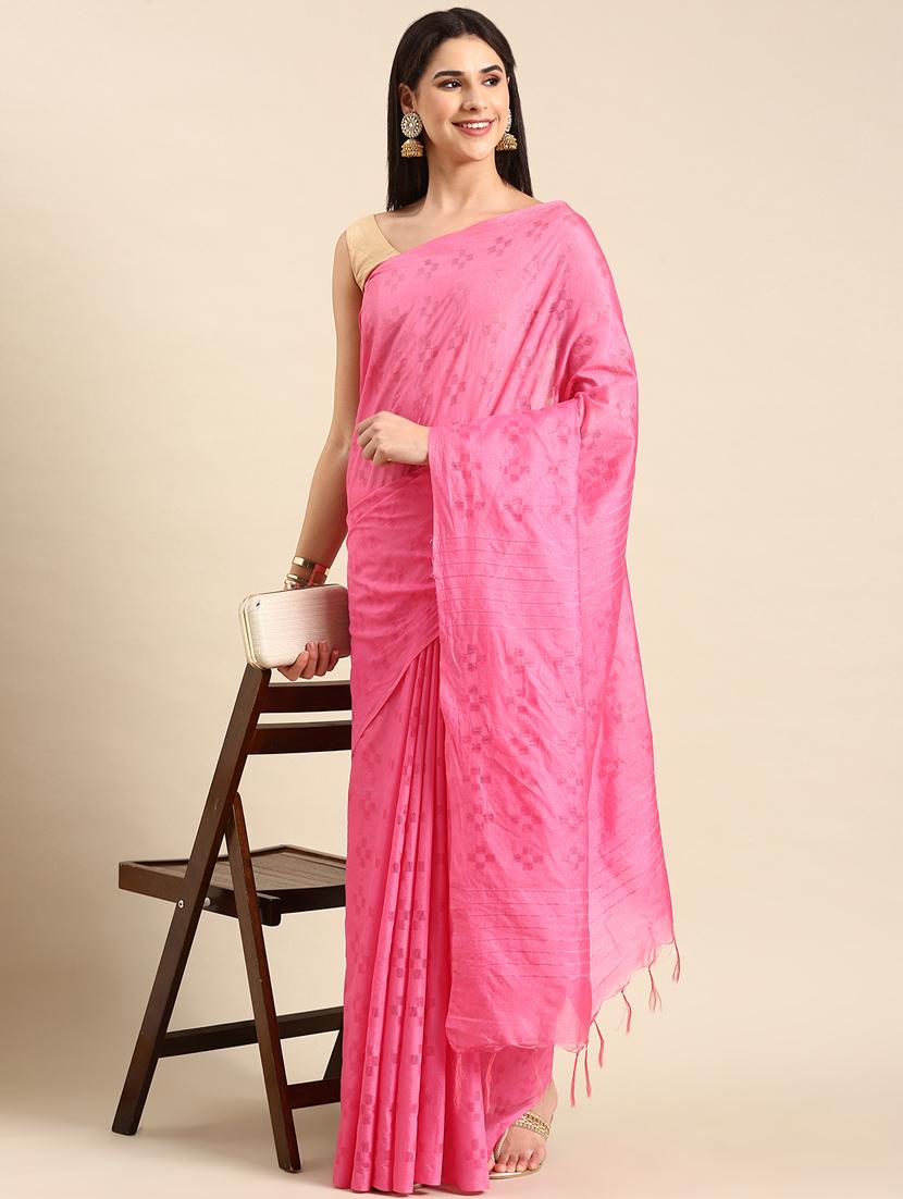 women's self design pink colored saree with blouse - 20406040 -  Zoom Image - 0