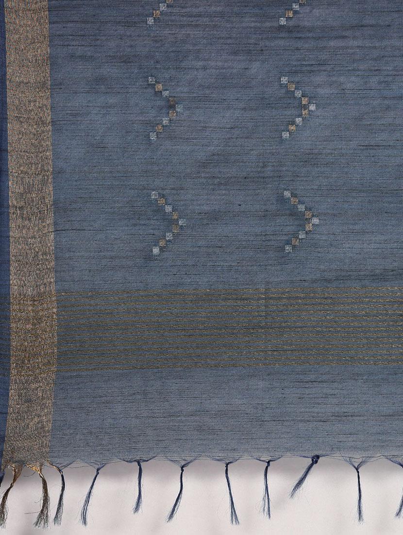 women's self design navy blue colored saree with blouse - 20406047 - Standard Image - 4