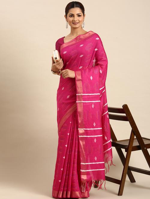 women's ikat pink colored saree with blouse - 20406049 -  Standard Image - 0