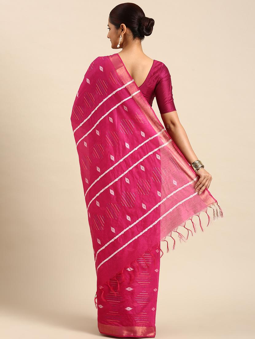 women's ikat pink colored saree with blouse - 20406049 -  Standard Image - 1