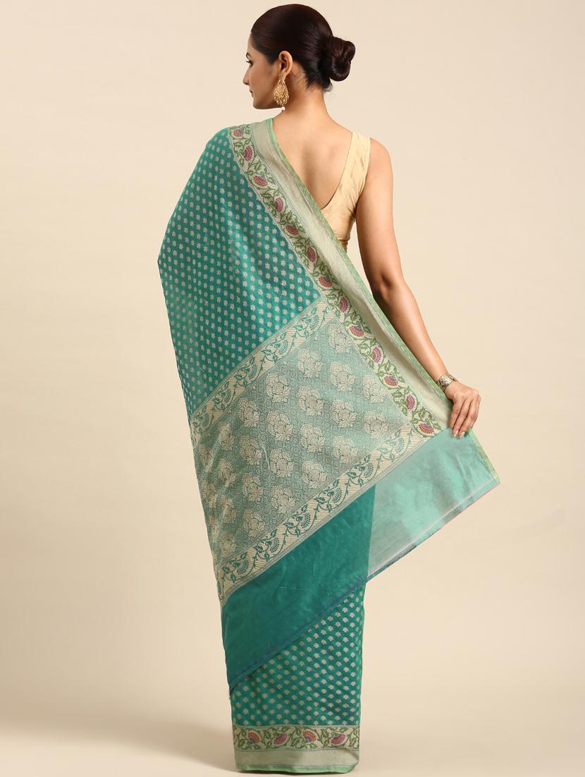 women's self design teal colored saree with blouse - 20406057 -  Standard Image - 1