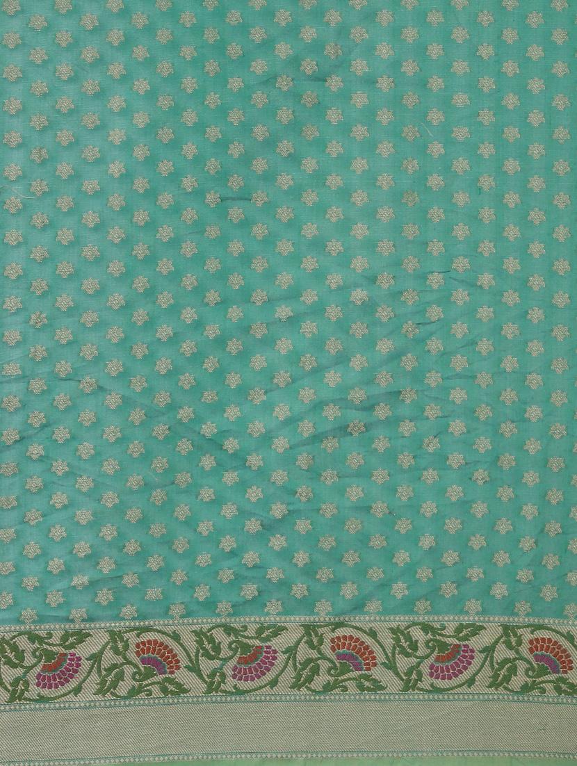 women's self design teal colored saree with blouse - 20406057 - Standard Image - 4