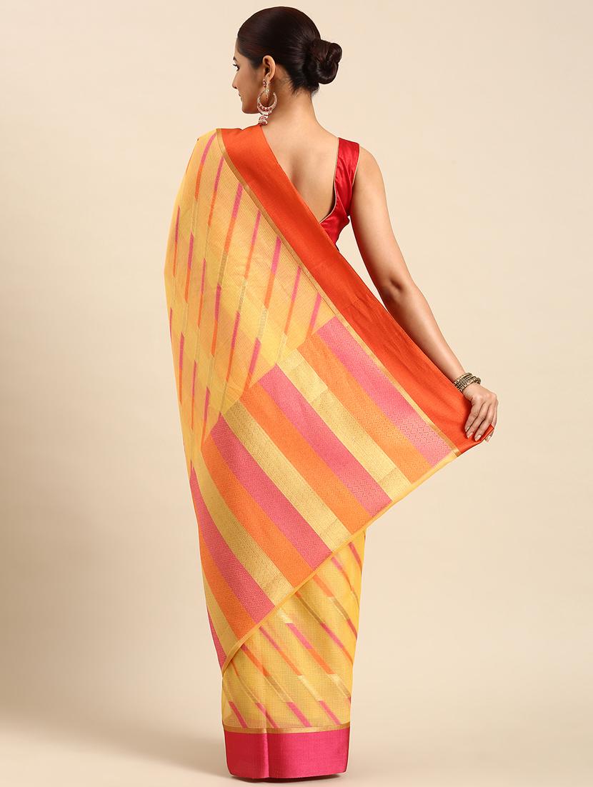 women's stripes yellow colored saree with blouse - 20406060 - Standard Image - 1