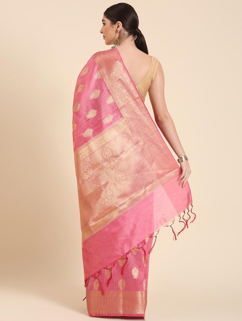 pink self design banarasi saree with blouse - 20406091 -  Standard Image - 1