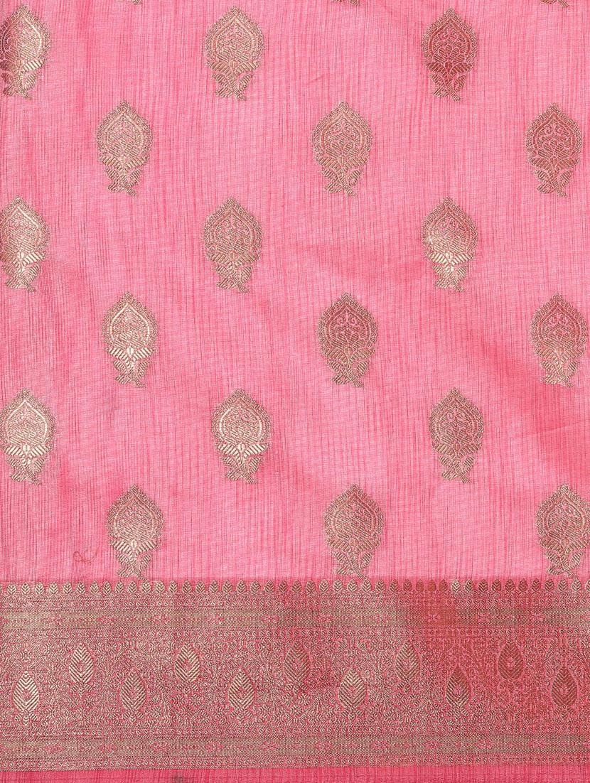 pink self design banarasi saree with blouse - 20406091 - Standard Image - 4