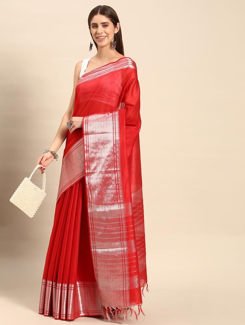 women's self design red colored saree with blouse - 20406150 -  Standard Image - 1