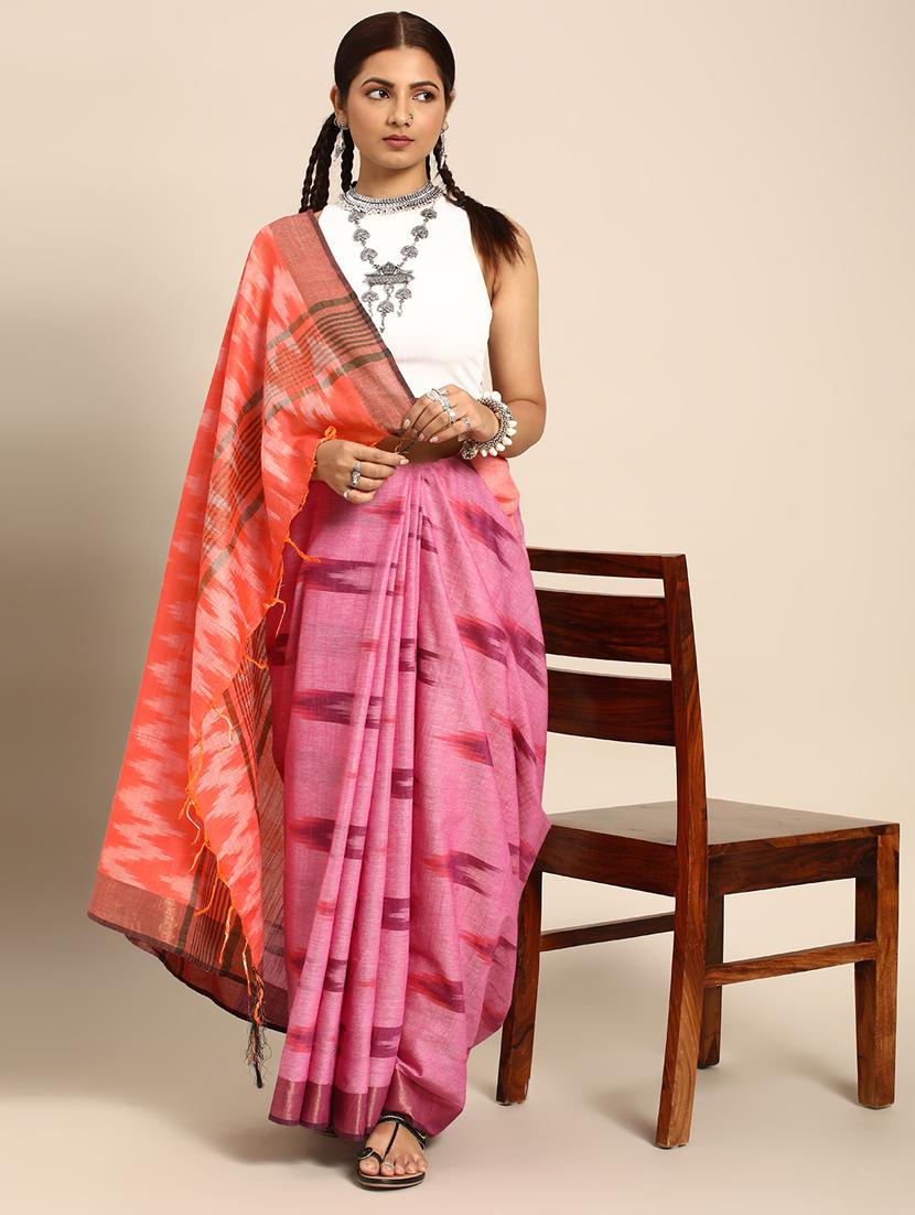 women's ikat pink colored saree with blouse - 20406158 -  Standard Image - 1