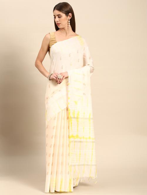 women's self design cream colored saree with blouse - 20406272 -  Standard Image - 0