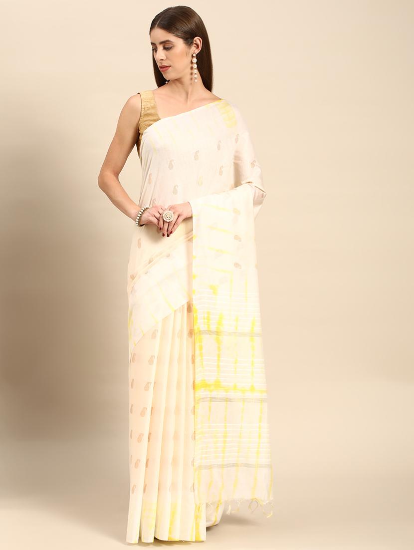 women's self design cream colored saree with blouse - 20406272 -  Zoom Image - 0