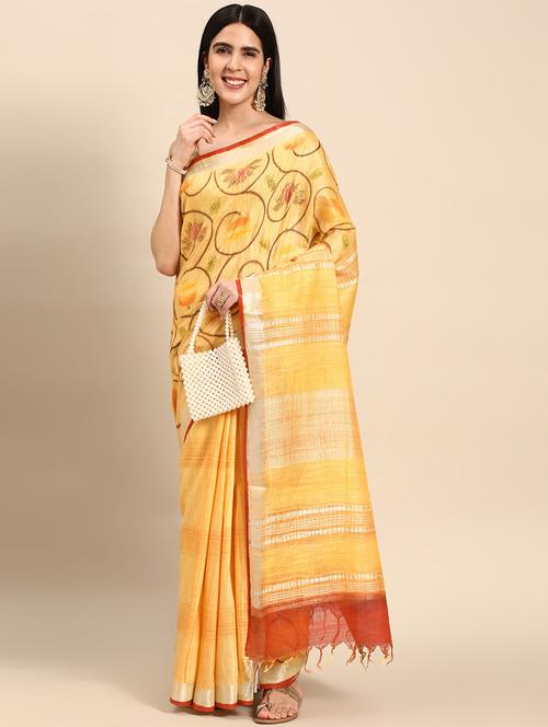 women's self design yellow colored saree with blouse - 20406279 - Standard Image - 0