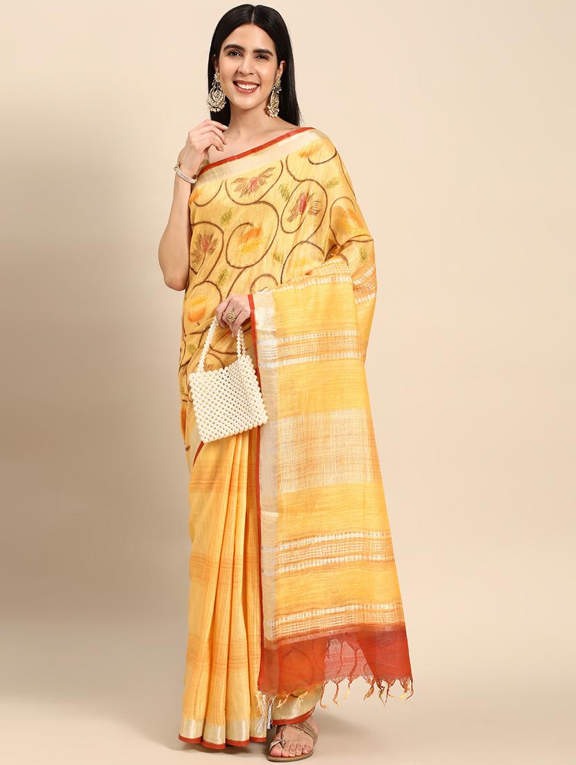 women's self design yellow colored saree with blouse - 20406279 - Zoom Image - 0