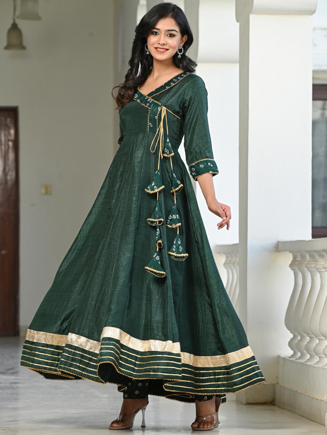 women green angarkha kurta pant set - 20406784 - Standard Image - 1