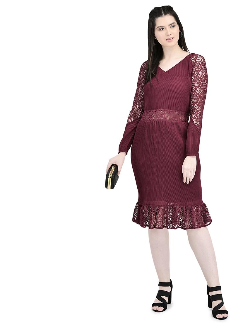 maroon self design sheath dress - 20406872 -  Standard Image - 1