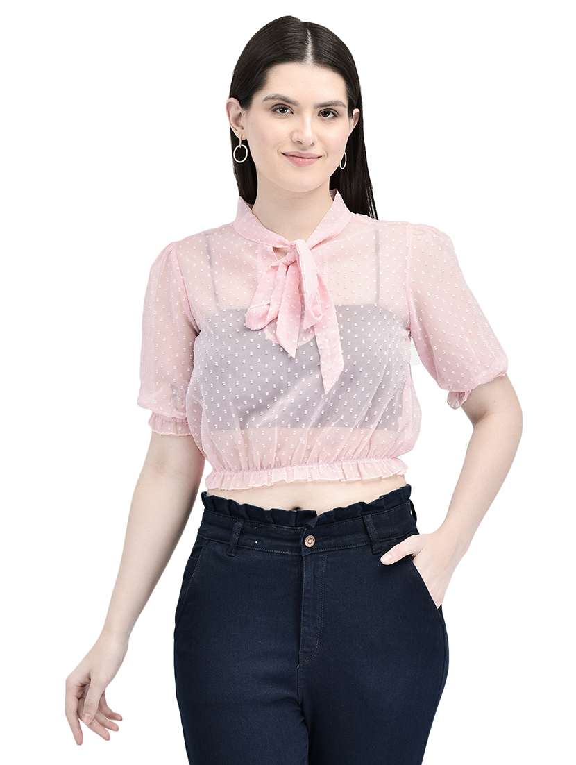 pink self design blouson top