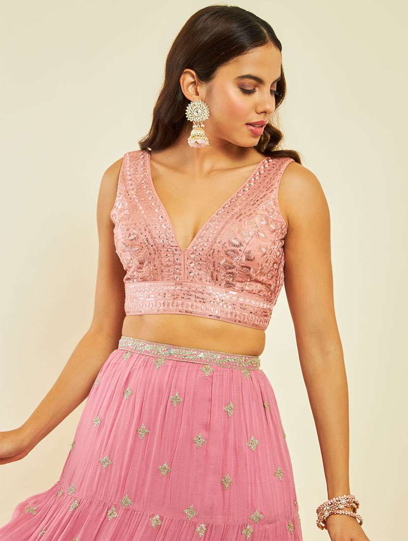 women peach sweetheart neck stitched blouse